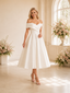 ChicSew Simple Off The Shoulder A-Line Sleeveless Satin Tea-Length Wedding Dresses