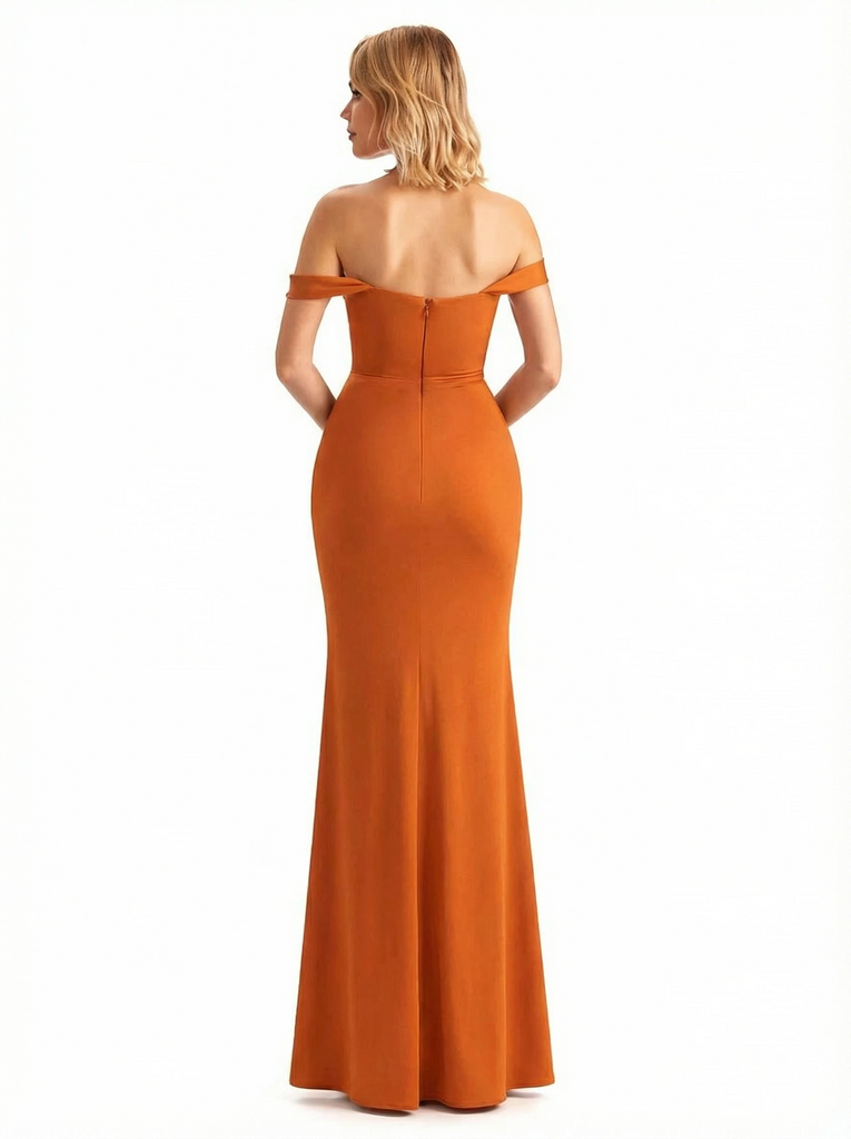 Trendy Off The Shoulder Ruched Jersey Side Slit Mermaid Floor Length Evening Formal Dresses - ChicSew Trendy Off The Shoulder Ruched Jersey Side Slit Mermaid Floor Length Evening Formal Dresses - ChicSew