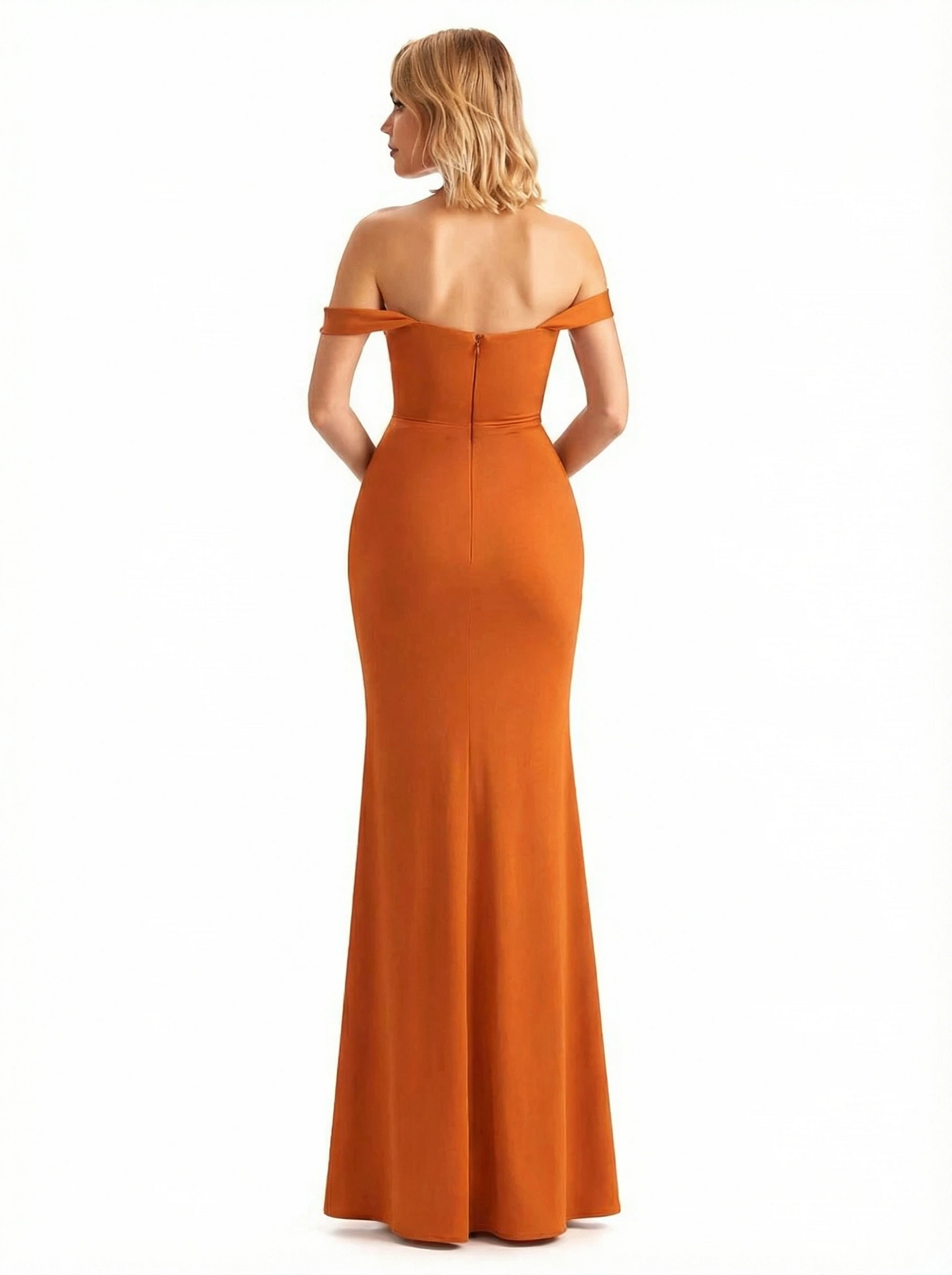 Trendy Off The Shoulder Ruched Jersey Side Slit Mermaid Floor Length Evening Formal Dresses