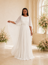 ChicSew Elegant Jewel Chiffon Pleated A-Line Floor-Length Wedding Dress With Cape Sleeve