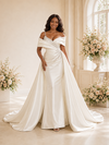 ChicSew Fancy Off The Shoulder Ruching Satin Mermaid Maxi Wedding Dress With Beading