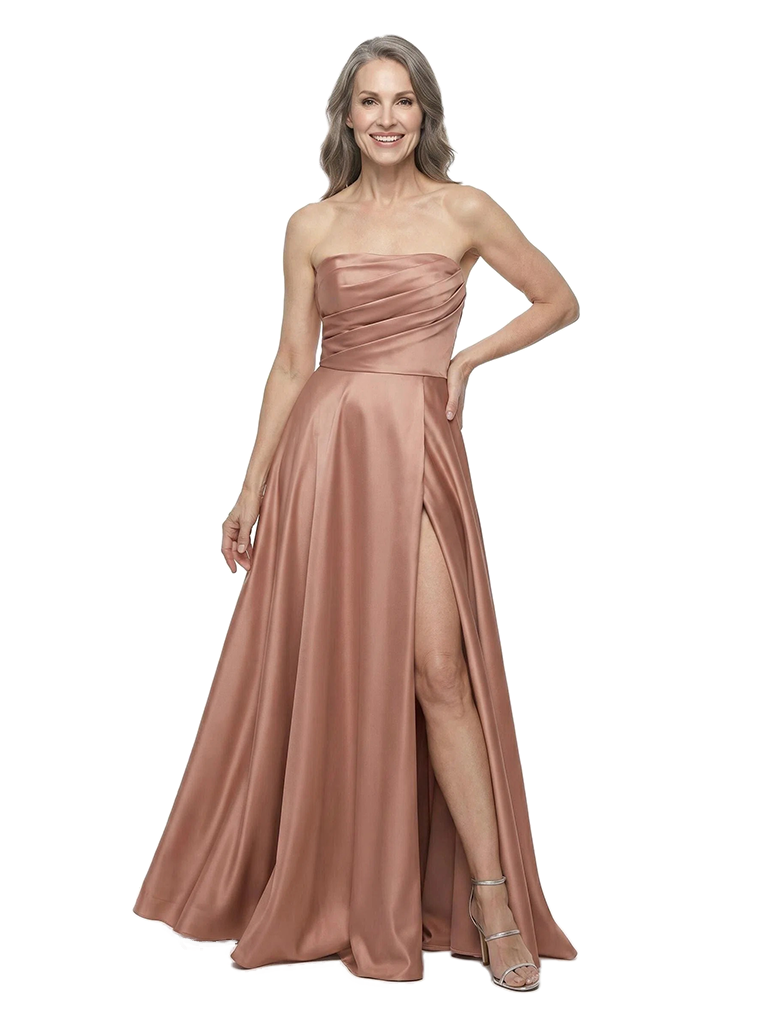 ChicSew Strapless Pleated A-Line Satin Floor-Length Mother of the Bride Dress