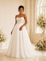 ChicSew Elegant Sweetheart Boning A-Line Lace Applique Tulle Maxi Wedding Dress