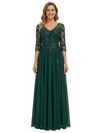 ChicSew V-Neck Long Sleeve Lace Beaded A-Line Floor Length Chiffon Fancy Mother of the Bride Dresses