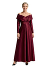 Classy Off Shoulder Long Sleeves Satin Mother Of The Bride A-line Gown