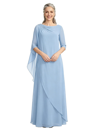 ChicSew Modern Beaded Chiffon A-Line Long Mother Of The Groom Dresses With Asymmetric Cape