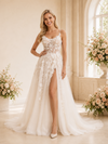 ChicSew Unique Spaghetti Straps A-Line Boning Lace Tulle Side Slit Long Wedding Dresses