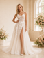 ChicSew Unique Spaghetti Straps A-Line Boning Lace Tulle Side Slit Long Wedding Dresses