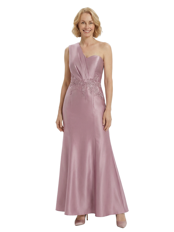 Chicsew Mother of The Groom Dresses One Shoulder Satin Mermaid Maxi Gown Fancy Embroidered Formal Bridal Party Dress