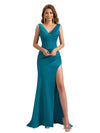 Sexy V-Neck Silky Satin Mermaid Side Slit Long Bridesmaid Dresses Online