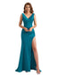 Sexy V-Neck Silky Satin Mermaid Side Slit Long Bridesmaid Dresses Online