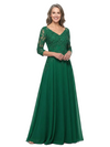 ChicSew V-Neck 3/4 Sleeve Lace Applique Ruched Waist Floor Length Chiffon Sophisticated Mother Of The Bride And Groom Dresses