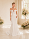 Chicsew Fancy Off The Shoulder Mermaid Sleeveless Lace Crepe Wedding Dress