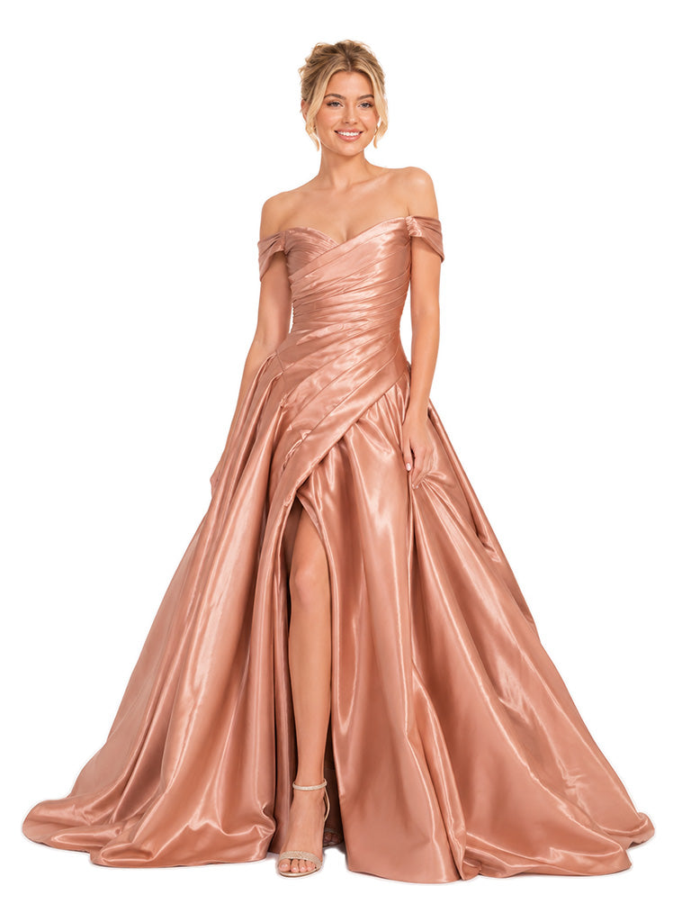Chicsew Sexy Off Shoulder Satin Ballgown Unique Long Bridesmaid Dresses