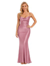ChicSew Modern Spaghetti Straps Ruched Mermaid Floor Length Satin Bridesmaid Gowns For Elegant Wedding Ceremonies