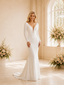 ChicSew Unique Deep V-Neck Long Sleeves Mermaid Crepe Wedding Dresses With Button