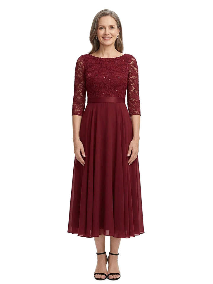 ChicSew Scoop 3/4 Sleeve Lace Short Chiffon Mother Of The Bride And Groom Dresses