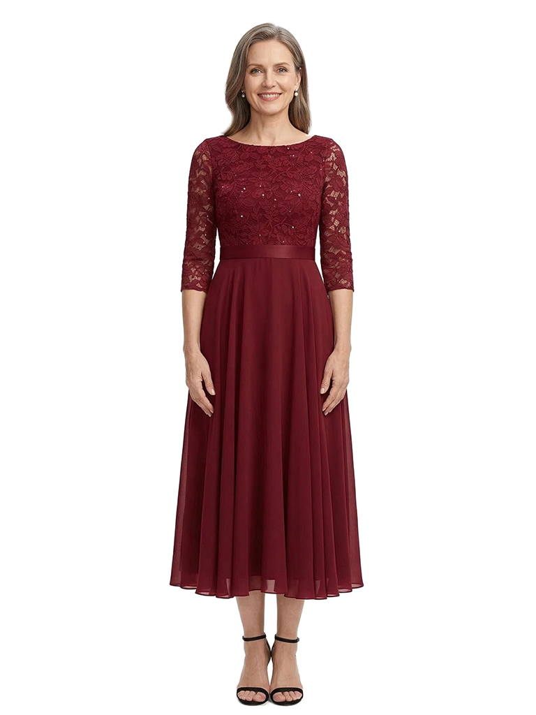 ChicSew Scoop 3/4 Sleeve Lace Short Chiffon Mother Of The Bride And Groom Dresses