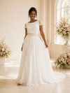 ChicSew Classy Chiffon Short Sleeves A-Line Floor-Length Wedding Dress With Lace Applique