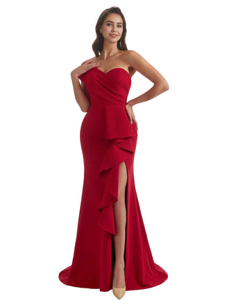 Sexy Mermaid Side Slit One Shoulder Crepe Long Bridesmaid Dress For Wedding