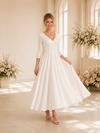ChicSew Simple V-Neck 3/4 Sleeves Crepe Tea-Length Wedding Dresses