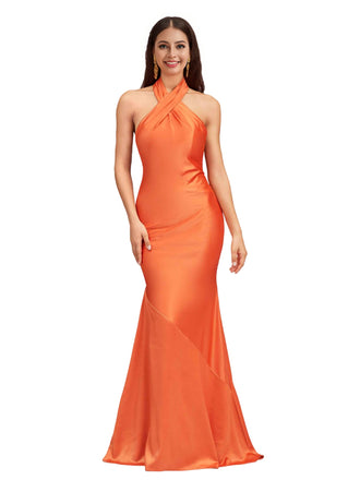 Sexy Halter Mermaid Backless Satin Open Back Floor Length Bridesmaid Dresses Online