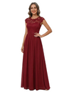 ChicSew Jewel Cap Sleeve Lace Floor Length Chiffon Casual Mother Of The Bride And Groom Dresses