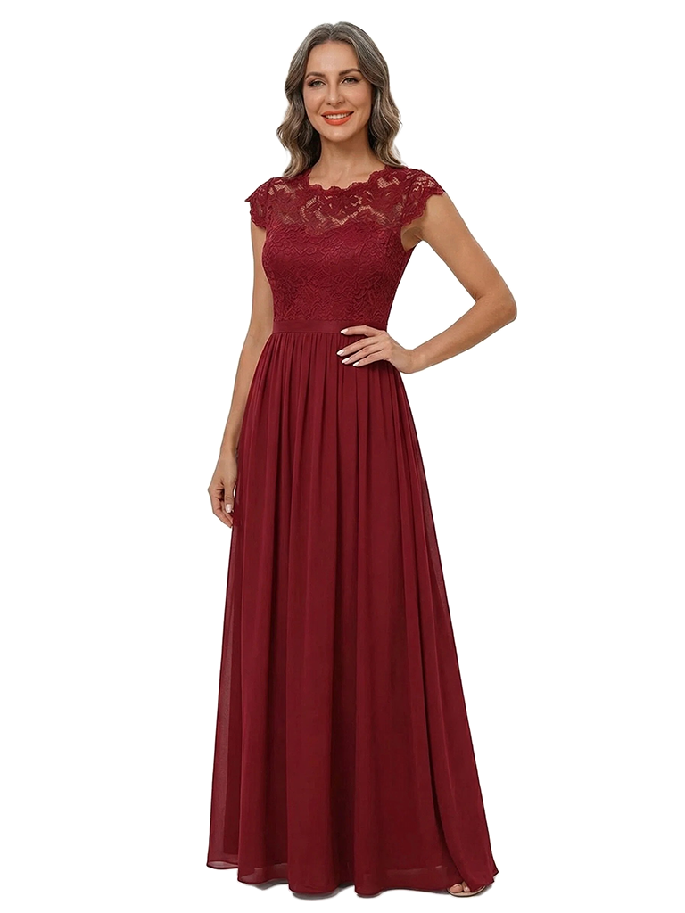 ChicSew Jewel Cap Sleeve Lace Floor Length Chiffon Casual Mother Of The Bride And Groom Dresses