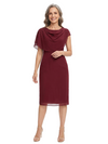 ChicSew Unique Cowl Neck Tea Length Chiffon Mother Of The Bride Dresses Beaded Cape Sleeve