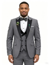 Color Blocking 3 Piece Grey Men's Suit with Regular Fit and Sophisticated Peak Lapel