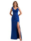 Sexy V-Neck Spaghetti Straps Silky Satin Mermaid Side Slit Floor Length Bridesmaid Dresses Online