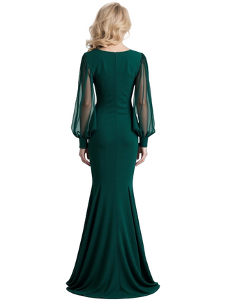 Elegant Chiffon Long Sleeves Mermaid Floor Length Mother Of The Bride Groom Dresses With Slit