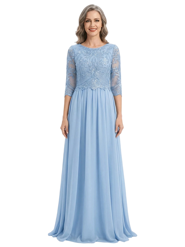ChicSew Scoop Long Sleeve Lace Floor Length Chiffon Mom of The Bride Dresses