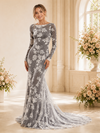 ChicSew Unique Mermaid Lace Applique Tulle Jewel Long Sleeves Maxi Wedding Dress