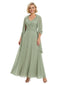 Classy Mother of The Groom Dress V-Neck Lace Applique Chiffon Long Flowy Evening Gown