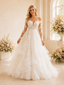 ChicSew Modern A-Line Lace Tulle V-Neck Long Sleeves Tiered Maxi Wedding Dresses