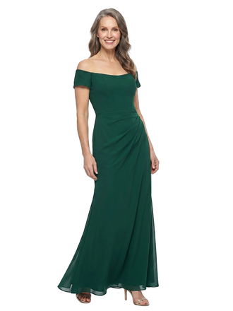 ChicSew Off The Shoulder Short Sleeve Ruched Waist Floor Length Chiffon Mother of the Bride Dress