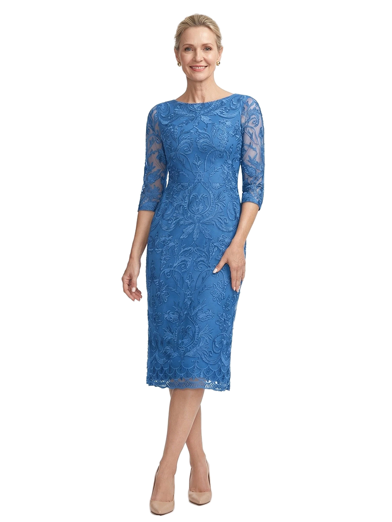 ChicSew Elegant Jewel 3/4 Sleeves Sheath Mother Of The Bride Gown Lace Tulle Overlay