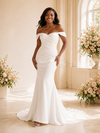 ChicSew Elegant Off The Shoulder Ruching Crepe Mermaid Long Wedding Dress
