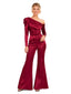 ChicSew Modern One Shoulder Long Sleeve Soft Satin Bridesmaid Jumpsuit With Ruched Design