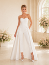 ChicSew Modern Sweetheart Sleeveless Crepe Tea-Length Wedding Jumpsuit With Overskirt