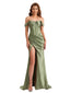 Sexy Off The Shoulder Silky Satin Mermaid Side Slit Long Bridesmaid Dresses Online