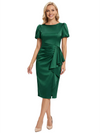 Chicsew Elegant Jewel Puff Sleeves Ruffle Satin Sheath Mother Of The Bride Dresses