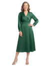 ChicSew V-Neck Long Sleeve Satin A-Line Tea Length Mother of the Bride Dress