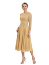 ChicSew Stunning Lace Top Chiffon A-Line Mother Of The Bride Dresses Tea-Length With Half Sleeves