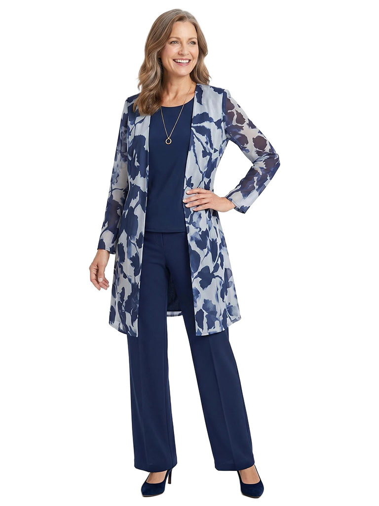 ChicSew Fancy Three Piece Chiffon Mother Of The Bride Pantsuits With Floral Jacket