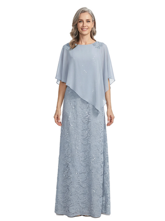 ChicSew Elegant Mother Of The Bride Dress With Sequin Lace A-Line Long Chiffon Capelet
