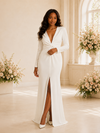 ChicSew Modern Mermaid Deep V-Neck Long Sleeves Crepe Maxi Wedding Dress
