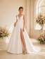 ChicSew Elegant V-Neck Spaghetti Straps Crepe Sleeveless A-Line Side Slit Wedding Dresses