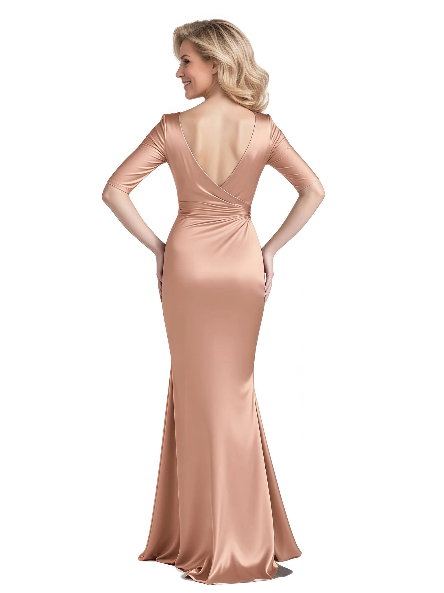 Elegant Half Sleeves Satin Side Slit Mermaid Maxi Mother of The Bride Dresses